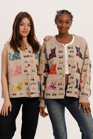 Meow Match Bundle – Cat Lover Cardigan & Nine Lives Knit Vest