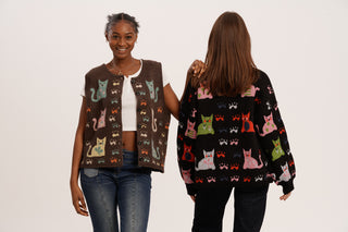 Nine Lives Black Bundle – Cat Cardigan & Vest Knit Set