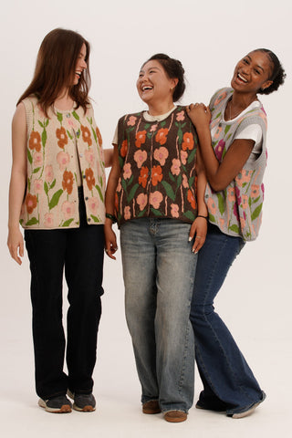 Flower Field Trio – Vintage Bloom Knit Vest Set (3-Pack)